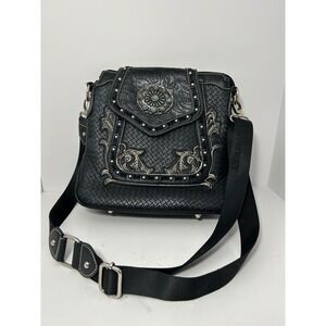 Montana West Black Western Crossbody Bag Turquoise Concho Studded Basketweave
